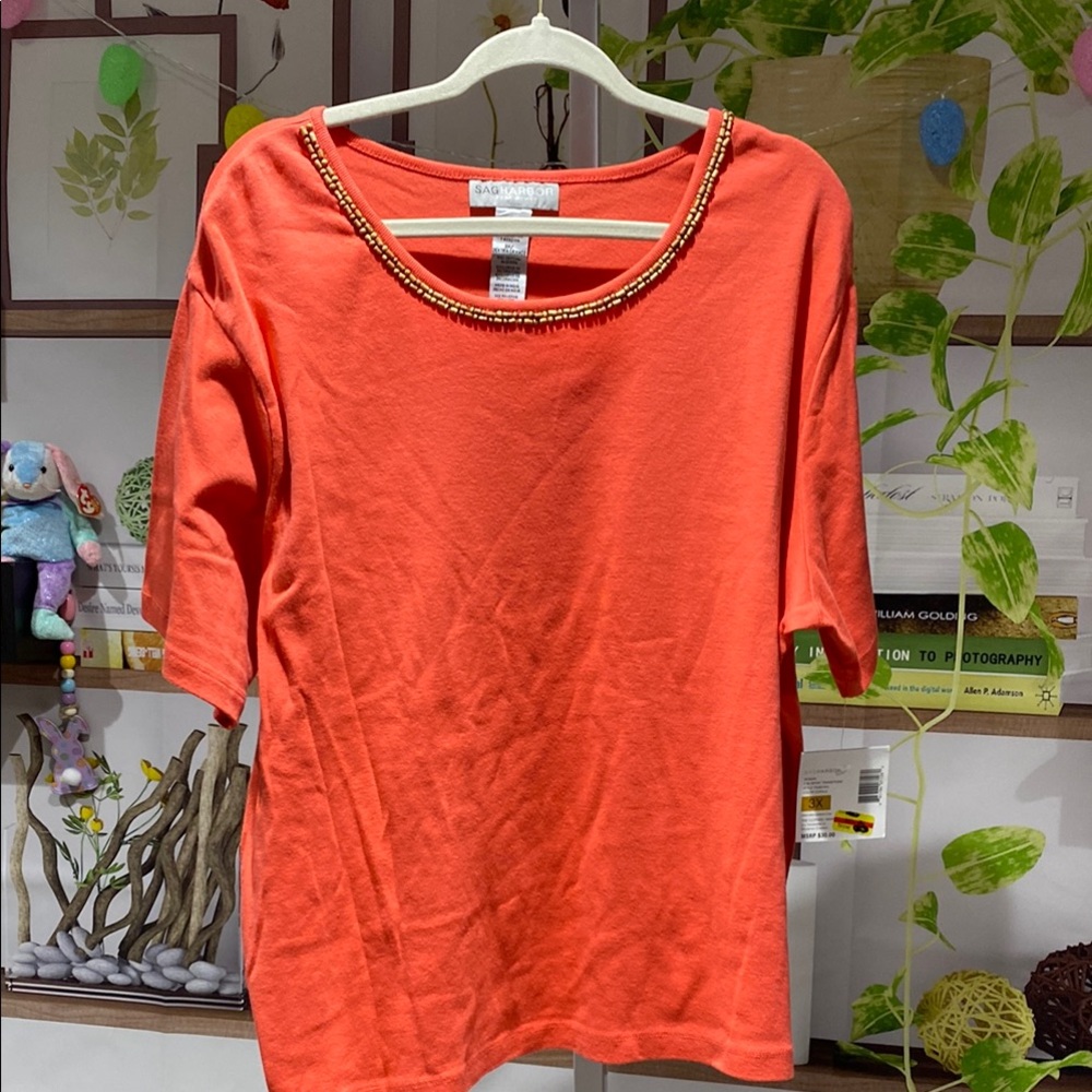 Sag Harbor Orange Relaxed Fit Short Sleeve Tee. 3 X. Ptp is 28